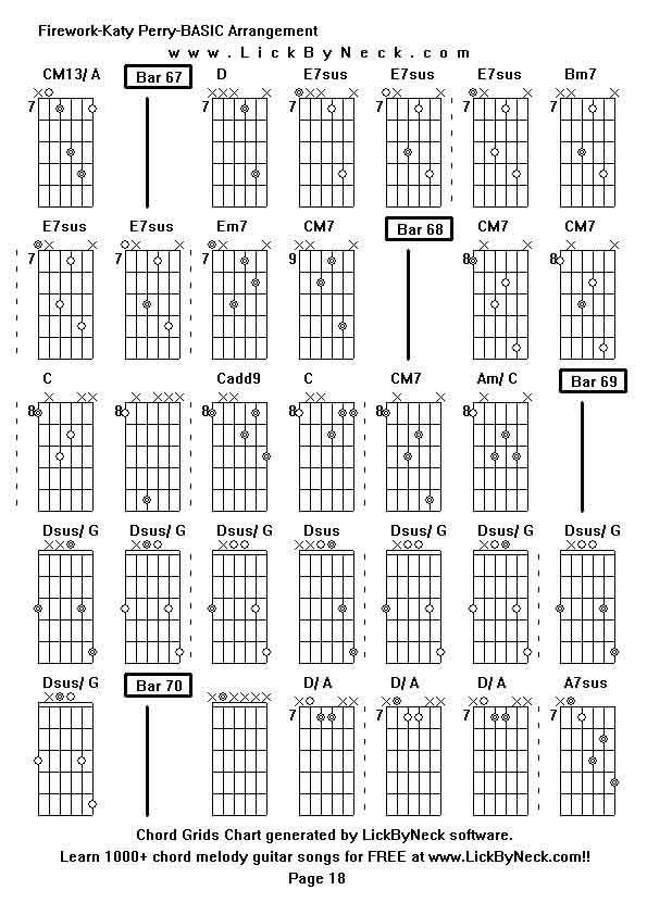 Chord Grids Chart of chord melody fingerstyle guitar song-Firework-Katy Perry-BASIC Arrangement,generated by LickByNeck software.